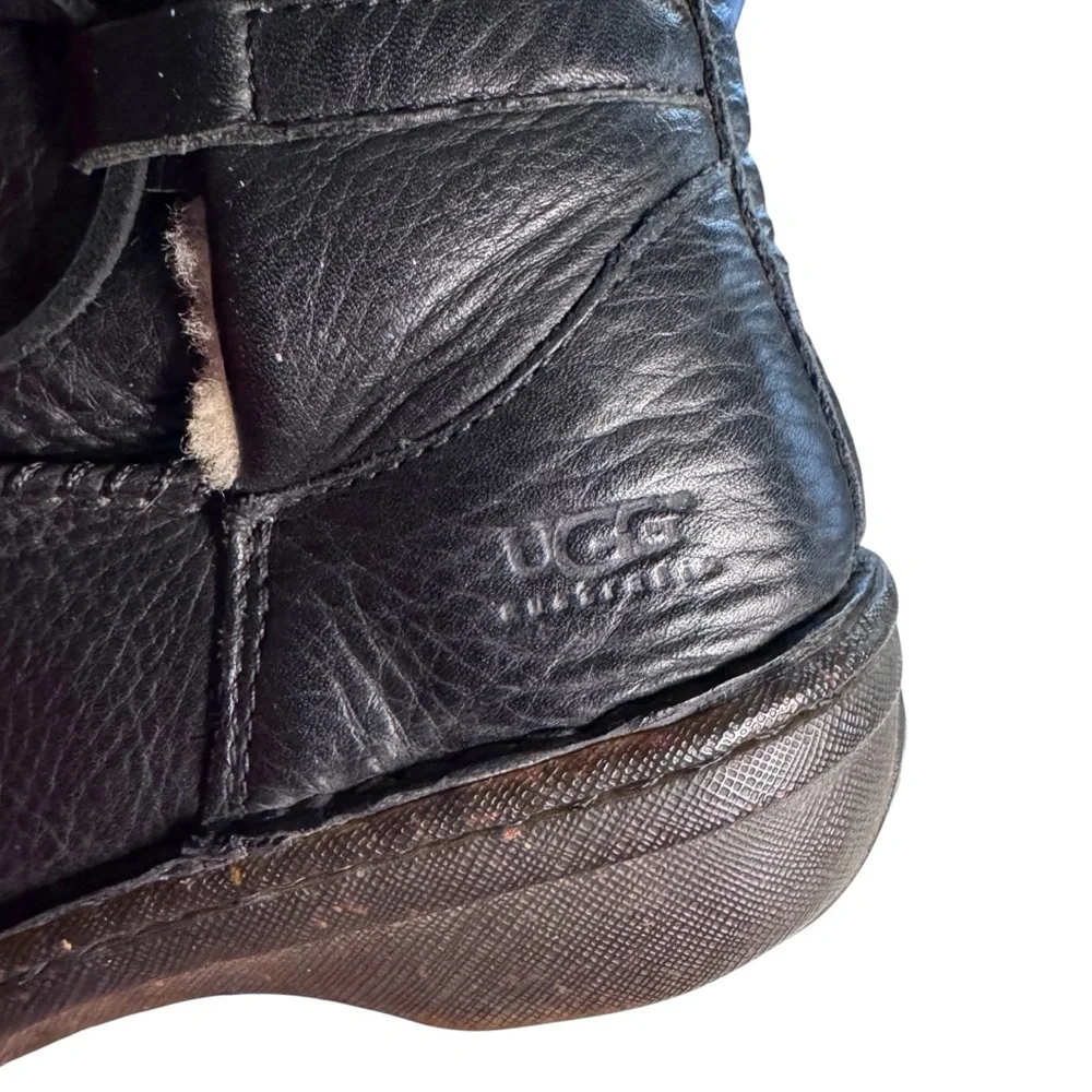 UGG Australia Caspia Black Leather Winter Ankle Boots Size 8